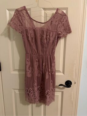 Charlotte Russe Lace Overlay Short Dress in Dusty Mauve